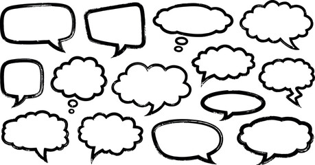 Obraz premium Collection of hand drawn speech bubbles and thought clouds for communication and ideas