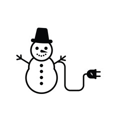 Black snowman with plug and cord on white background