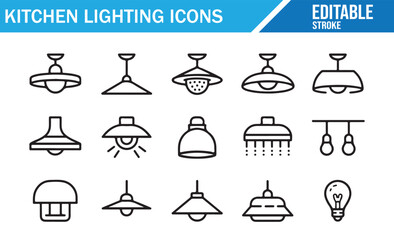 Contemporary Kitchen Light Symbols – Monochrome Linear Icons for Interior Design