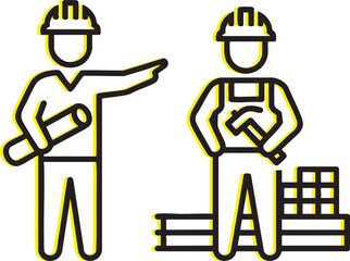 Construction workers with blueprints and tools, representing teamwork and project management in the building industry