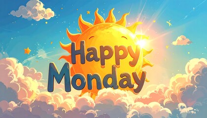 Happy Monday Sun Greeting with Clouds and Sky.