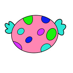 Colorful Candy with Polka Dots and Cute Wings on a Black Background Perfect for Kids' Themes