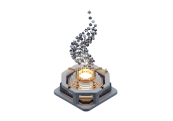 Futuristic glowing pedestal with swirling particles isolated on transparent background