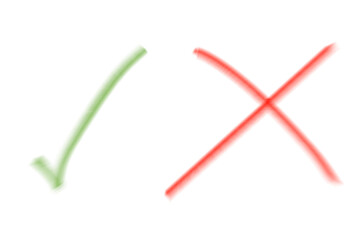 Green Check Mark and Red Cross Mark Symbols Representing Approval and Disapproval Concepts