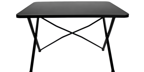 Square Black Folding Table With Metal Legs, cut out transparent
