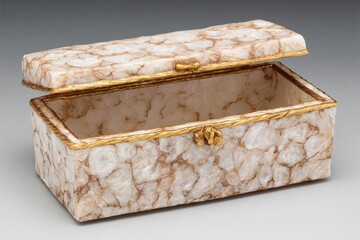 Decorative marbled keepsake box with ornate golden trim.