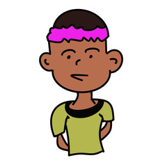 Cartoon Character with Headband and Casual Outfit Standing with Arms Behind Back