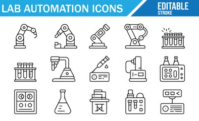 Editable Stroke Lab Equipment Icons — Chemistry and Biology Tools