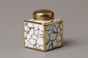 Decorative square jar with crackle glaze pattern and gold accents.