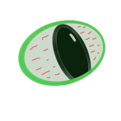 Cartoon Style Green Eye with Black Pupil and Red Veins on White Background