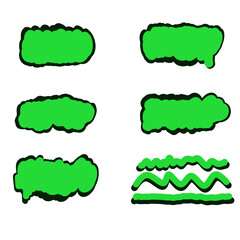 Vibrant Green Hand-Drawn Various Shapes and Text Elements on Black Background