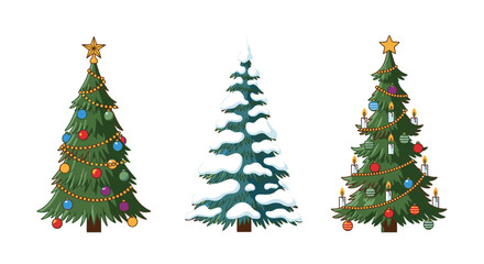 Fototapeta premium Festive Christmas Trees with Colorful Ornaments, Sparkling Lights, and Fresh Snow, Holiday Magic and Cheer, Perfect for Seasonal Greetings and Festive Designs