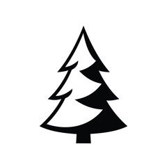 Obraz premium Black stylized evergreen tree silhouette on white pine