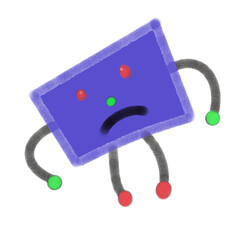 Colorful cartoon illustration of a sad rectangle character with expressive face and limbs