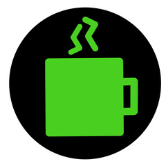 Vibrant Green Icon of Hot Beverage Cup with Steam Rising Above the Rim