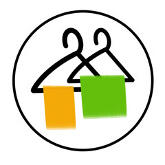 Colorful clothing hangers icon with vibrant towels on a round background for decoration