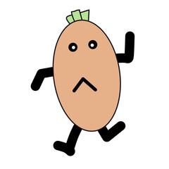 Cute cartoon potato character with a sad expression and green sprouts on top of its head