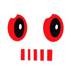 Cartoon skull face with red eyes and sharp teeth on black background for creative projects