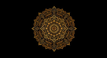 Fototapeta premium Elegant Gold Mandala on Black Background – Luxury Ornamental Design