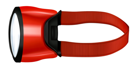 Red Headlamp With Black Strap On White Background, cut out transparent