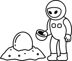 Astronaut Discovering Alien Ruins Coloring Illustration on Transparent Background