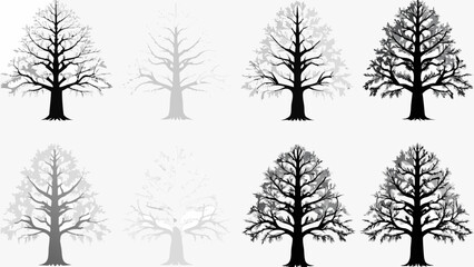 Fototapeta premium Diverse collection of stylized trees showcasing intricate branch patterns and varied foliage density in monochromatic tones