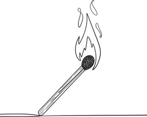 Burning Matchstick Flame Illustration.