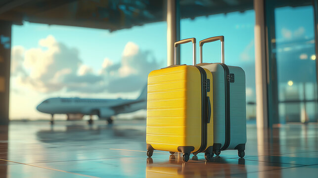 Travel bags waiting at the airport terminal for the next flight to depart