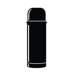 Black thermos bottle with white trim on white background