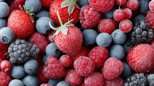 frozen berries covered with frost, healthy food concept