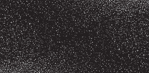 Snow, stars, twinkling lights, rain drops on black background. Abstract vector noise. Small particles of debris and dust. Distressed uneven grunge texture overlay.