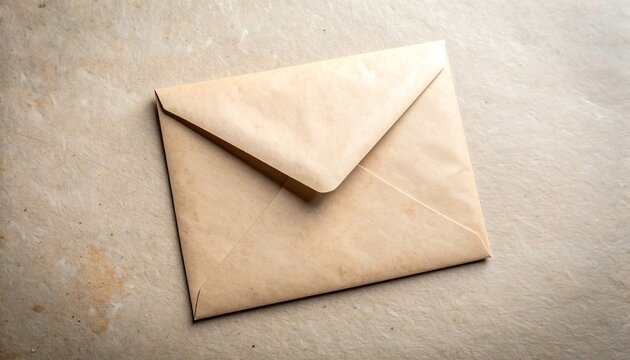 Vintage beige envelope placed on a textured paper background with ample copy space for text