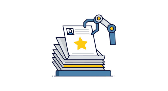 Automated resume screening for talent acquisition robot sorting job applications signifying efficiency and modern hr solutions for recruitment tech blogs.