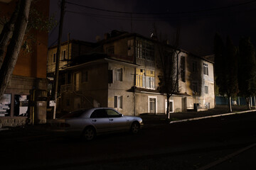 Abandoned City Streets at Night. Nobody at buildings.