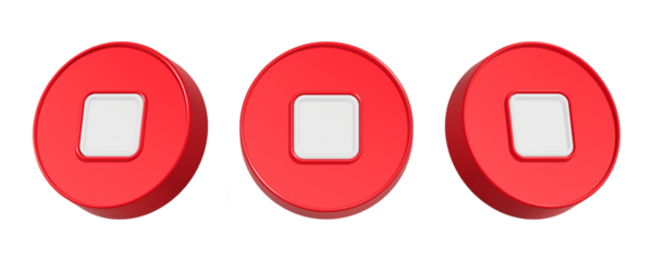 3d rendering design of stop button media player in red color  