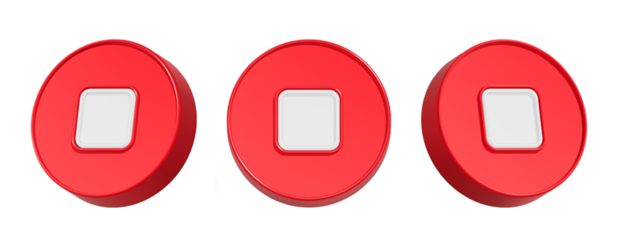 3d rendering design of stop button media player in red color