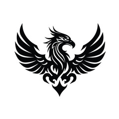 Black tribal phoenix bird with spread wings vector