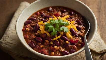Bowl of vegetarian chili con carne
