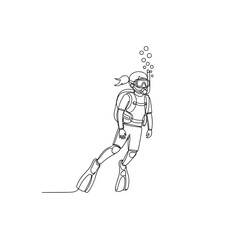 Fototapeta premium Child scuba diving underwater with bubbles and fins for Happy Children’s Day 