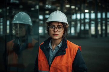Confident Woman Worker Portrait with Hard Hat in Factory Setting 70