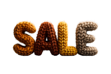 Knitted sale text on transparent background, perfect for advertising a cozy winter or holiday promotion isolated on transparent background