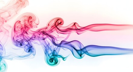 Abstract image showing colorful smoke swirls in shades of pink, purple, blue, and teal on white background