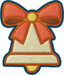 Joyful Christmas embroidery patch of bell with detailed stitch design perfect for festive holiday decoration