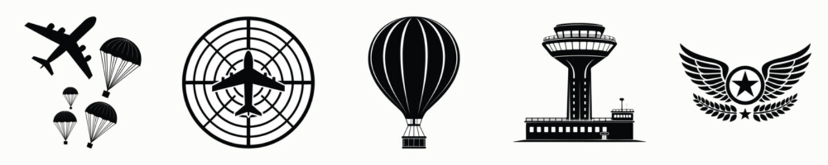 Obraz premium Set of transportation and aviation icons and emblems