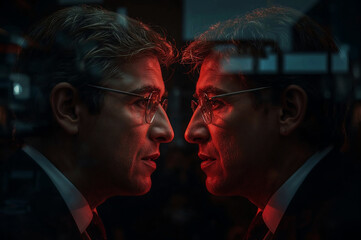 Reflections of a man in glasses gazing thoughtful dark portrait 70 chr