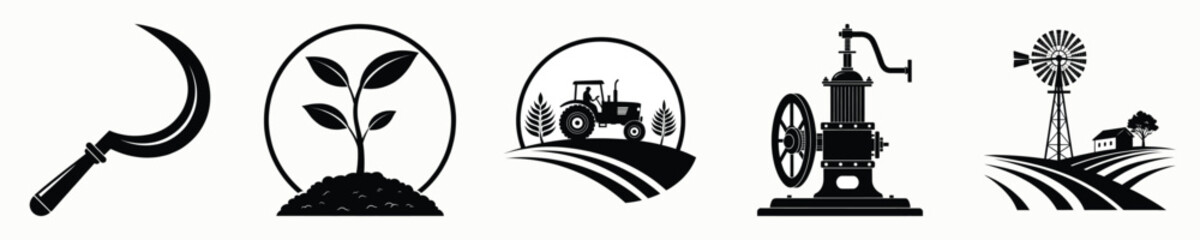 Fototapeta premium Set of agricultural icons representing farming industry and growth