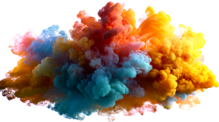 Abstract colorful ink clouds swirling and mixing in water, cut out transparent