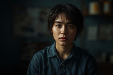 Authentic Portrait Calmness Natural Light Short Hair Beauty Look