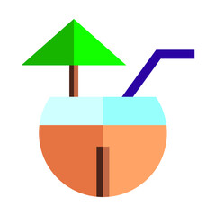 Fototapeta premium Flat Design Tropical Coconut Drink Icon with Umbrella and Straw