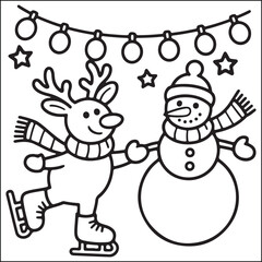 Christmas bold and easy black and white coloring pages for adults.